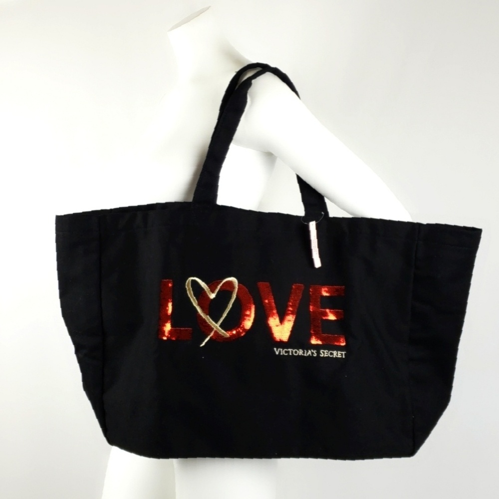 VS Carry All Tote Bag Red Black Sequin Love #B32